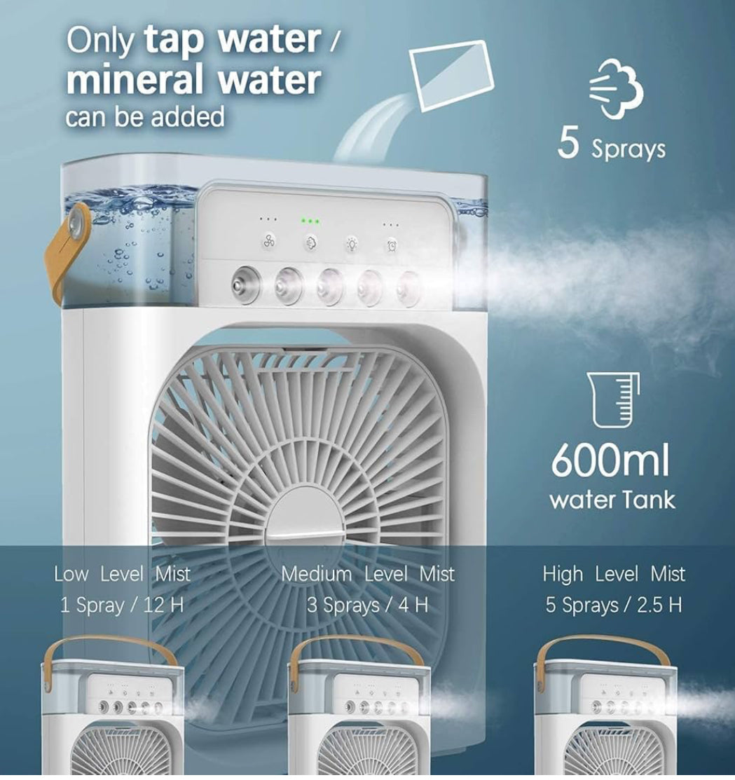 ZayloMart Portable Air Cooler Fan with Water Tank and USB Charging Mini Air Conditioner for Personal Cooling, Humidifier, and Air Purifier, Perfect for Home, Office, or Outdoor Use