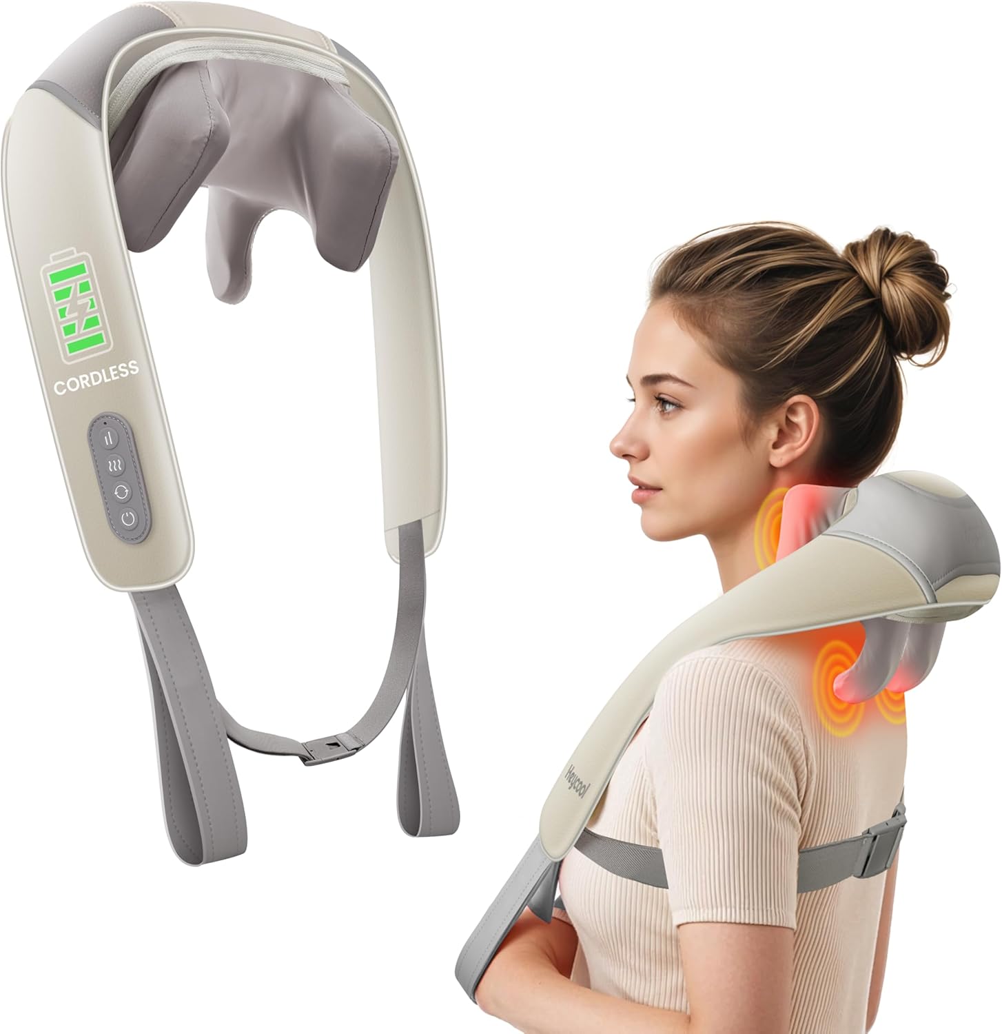 Cordless Neck & Back Massager with Heat Therapy / 1 Year Warranty
