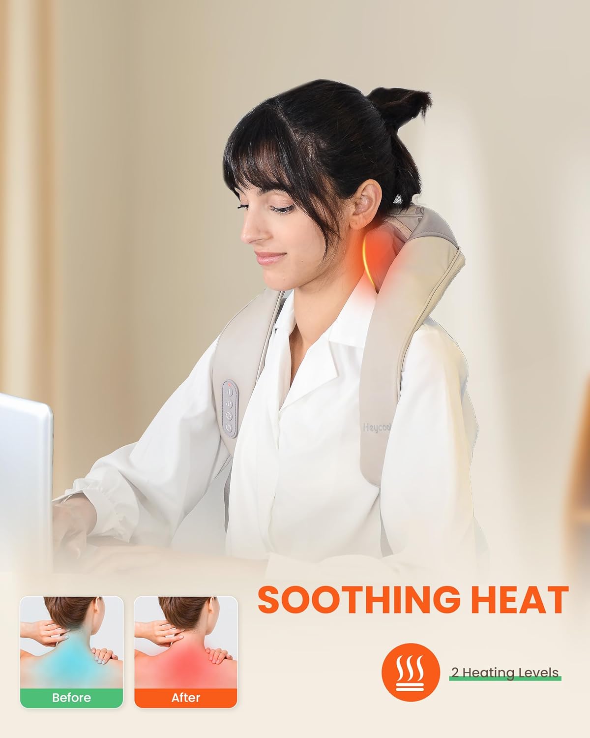Cordless Neck & Back Massager with Heat Therapy / 1 Year Warranty