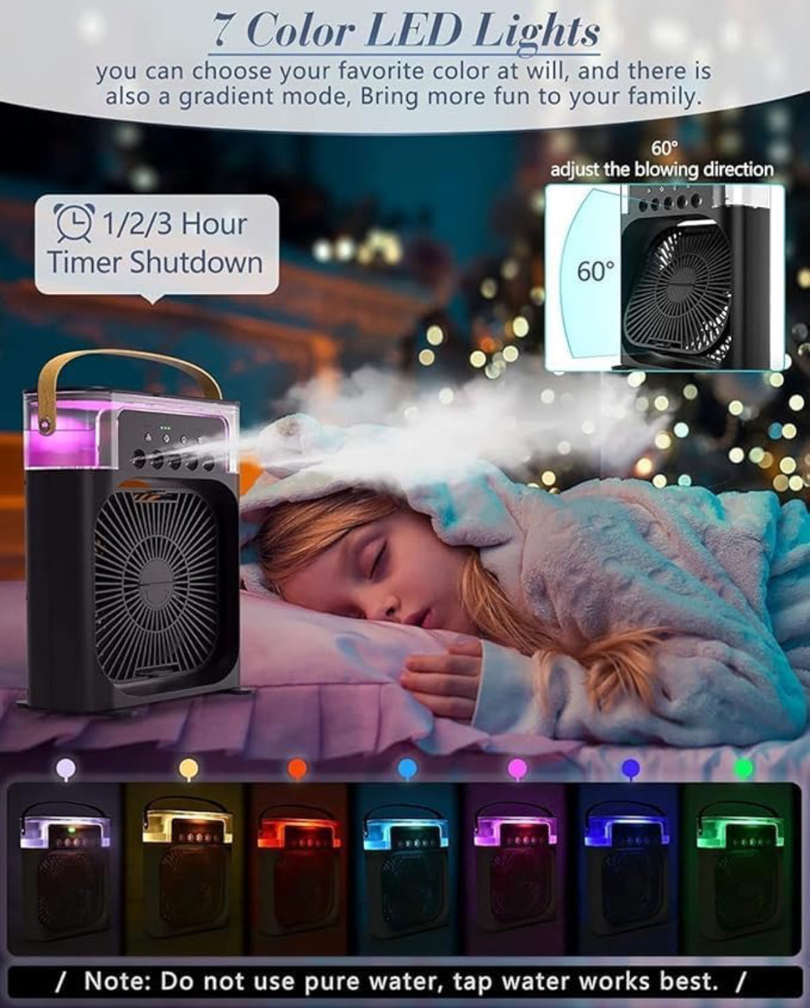 ZayloMart Portable Air Cooler Fan with Water Tank and USB Charging Mini Air Conditioner for Personal Cooling, Humidifier, and Air Purifier, Perfect for Home, Office, or Outdoor Use