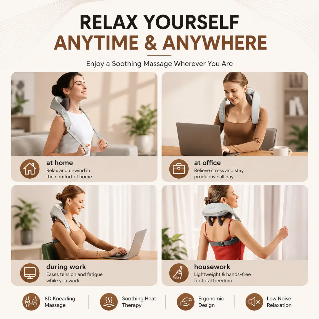 Cordless Neck & Back Massager with Heat Therapy / 1 Year Warranty