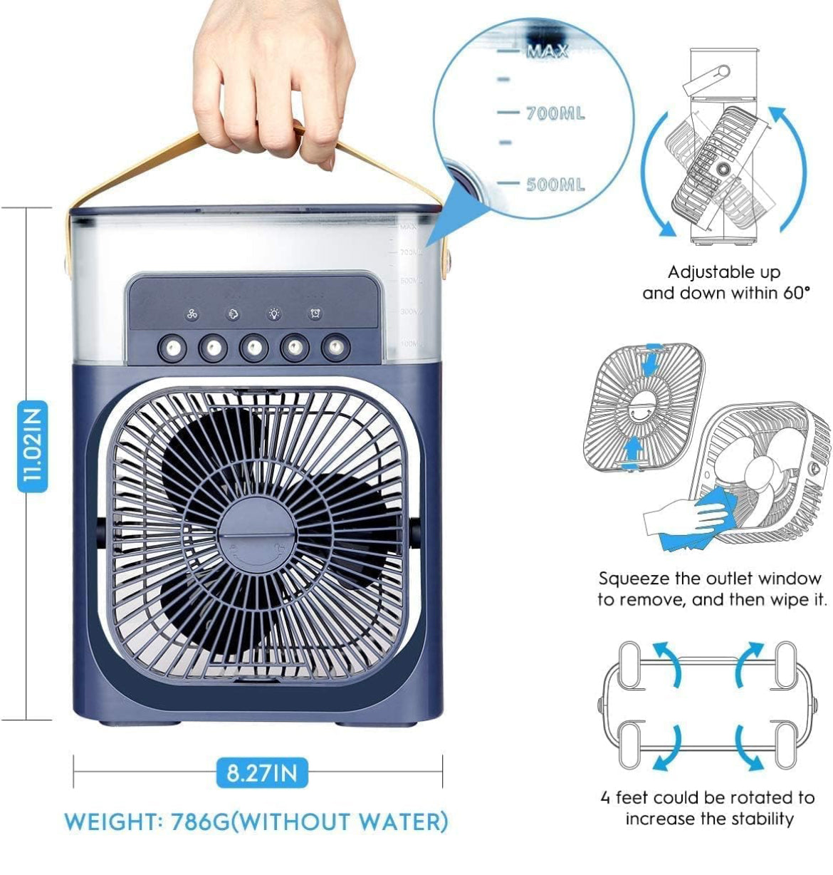ZayloMart Portable Air Cooler Fan with Water Tank and USB Charging Mini Air Conditioner for Personal Cooling, Humidifier, and Air Purifier, Perfect for Home, Office, or Outdoor Use