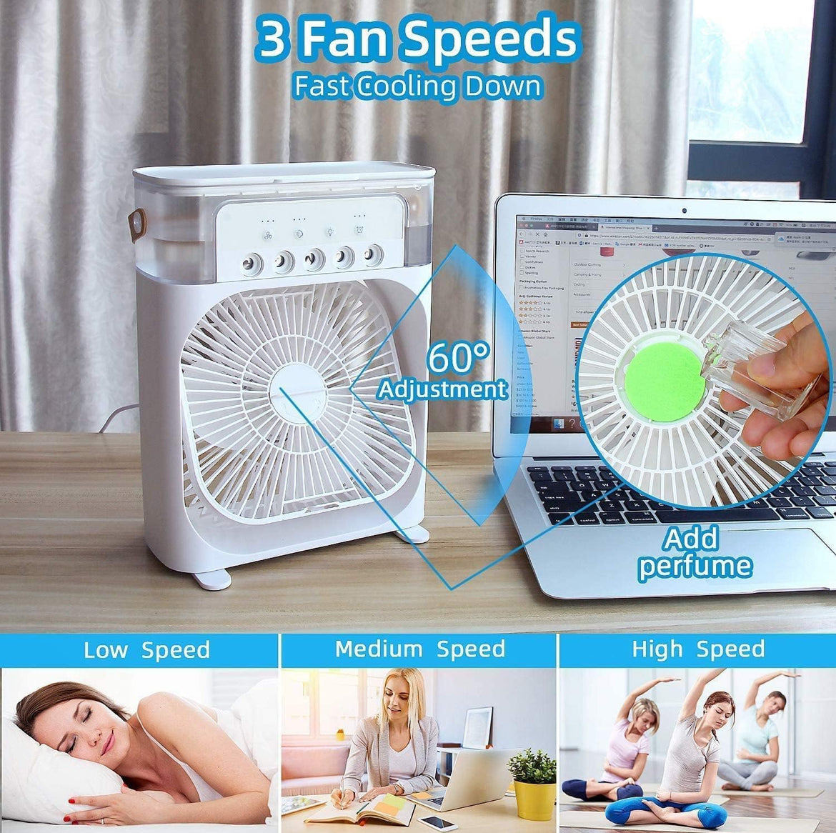 ZayloMart Portable Air Cooler Fan with Water Tank and USB Charging Mini Air Conditioner for Personal Cooling, Humidifier, and Air Purifier, Perfect for Home, Office, or Outdoor Use